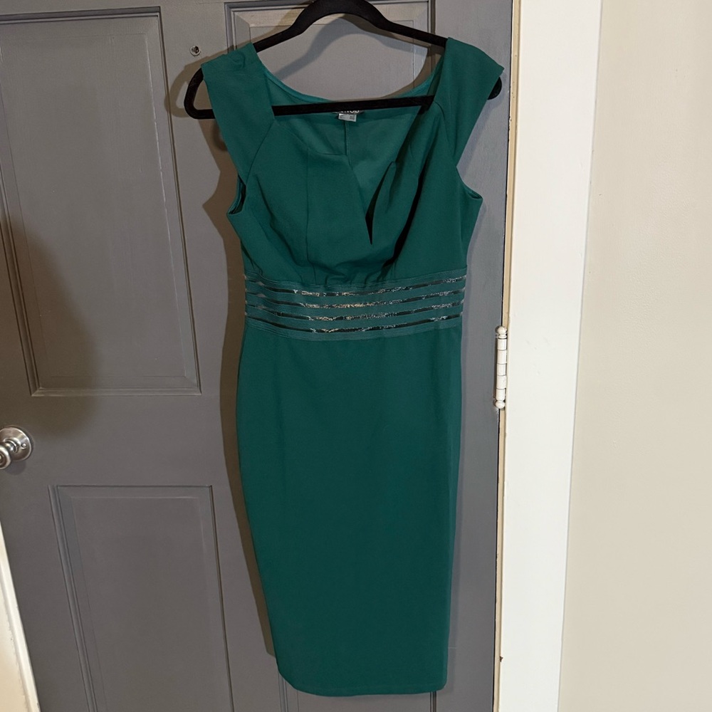 VENUS Emerald Green Cap-Sleeve Sheath Dress with Waist Bands